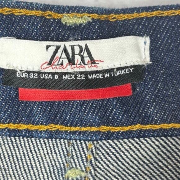 ZARA Wide Leg Jeans size 0 Dark Wash Denim High Rise Straight Leg Trousers jeans - Picture 6 of 6